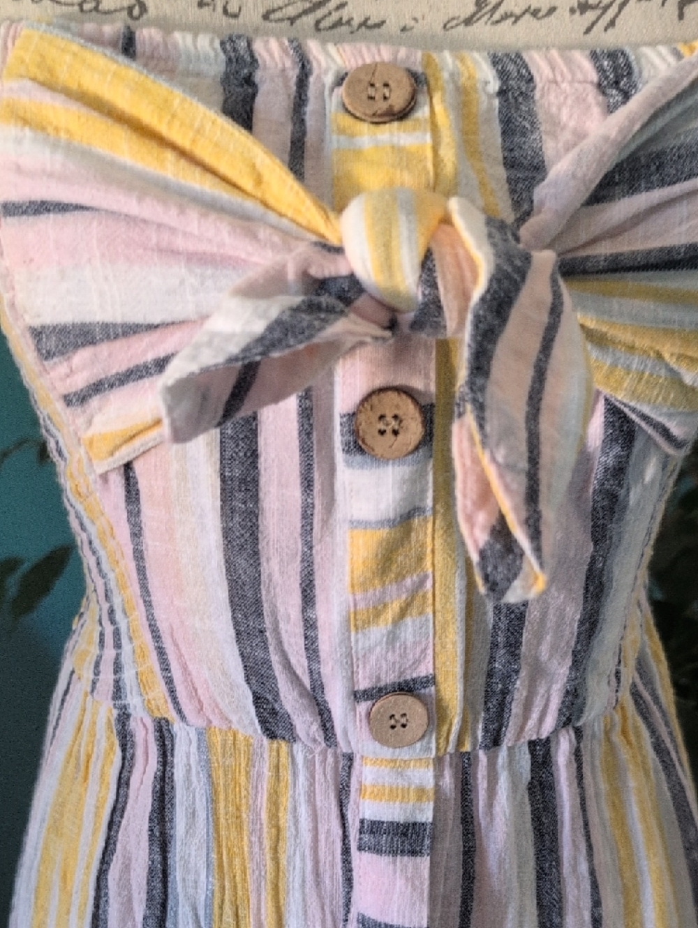 blue island Striped Yellow, Cream & Blue Button-Front Maxi Dress🧚 - Picture 5 of 15